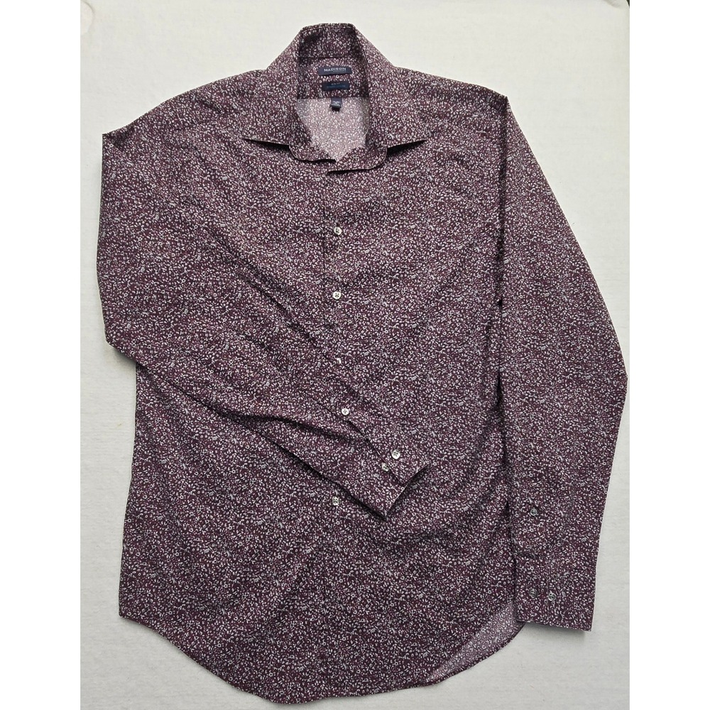 Madison Slim Fit‎ Dynamic Cooling Mens Dress Shirt Floral Burgundy M Medium